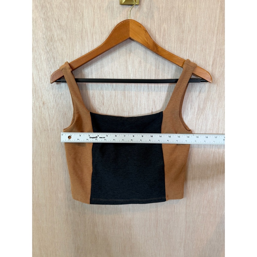 Beyond Yoga Womens Medium Athletic Top Cropped Brown Black Colorblock Athleisure - Picture 3 of 4